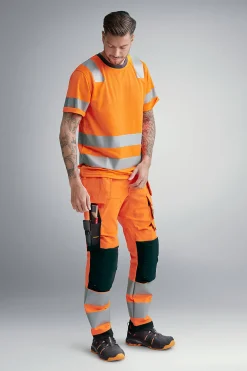 Arbeidsbukse high-vis oransje/sort str 50