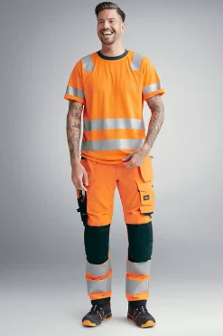 Arbeidsbukse high-vis oransje/sort str 50