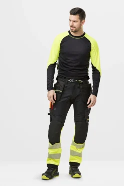 Arbeidsbukse stretch sort/gul str 64