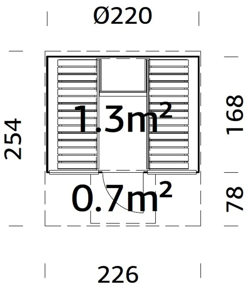 Badstuetønne Anita 1,3+0,7 m2