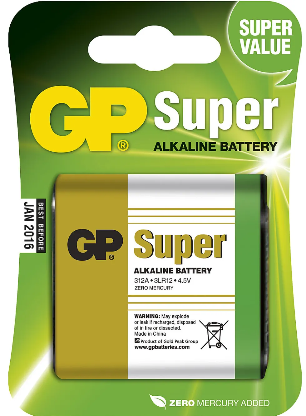 Batteri alkalisk 4,5v/3lr12 gp gp312a u1 pk blister