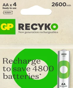Batteri ladbar nimh aa 2600mah 4pk gp recyko 4-pakk paper box