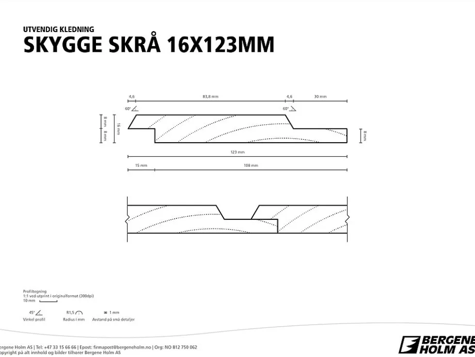 Bergene Holm utvendig kledning skygge grå falset 16x123 mm grunnet