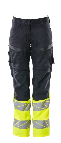Bukse dame marine/gul 82c46 19678 hi-vis med knelommer stretchpanel