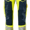 Bukse gul/marine 82c50 19579 hi-vis med knelommer stretchpanel