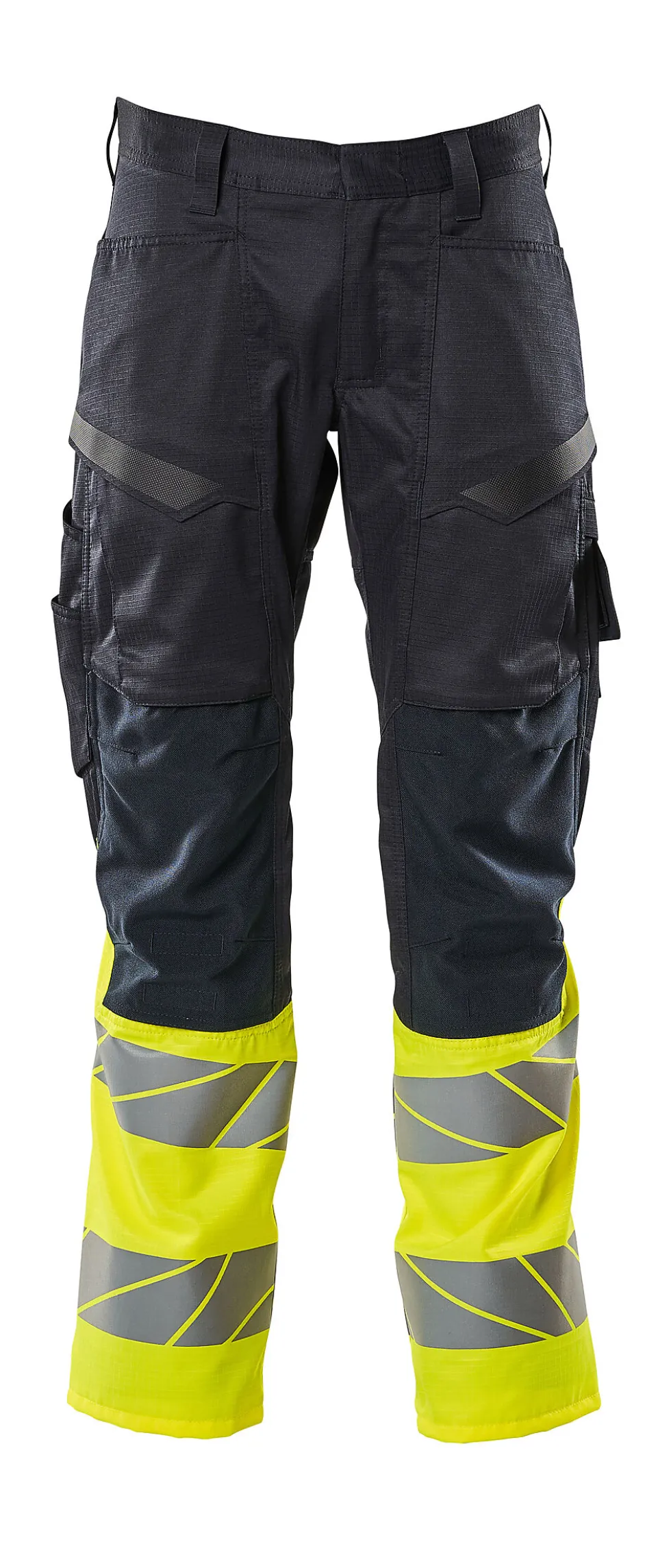 Bukse marine/gul 82c56 19679 hi-vis med knelommer stretchpanel