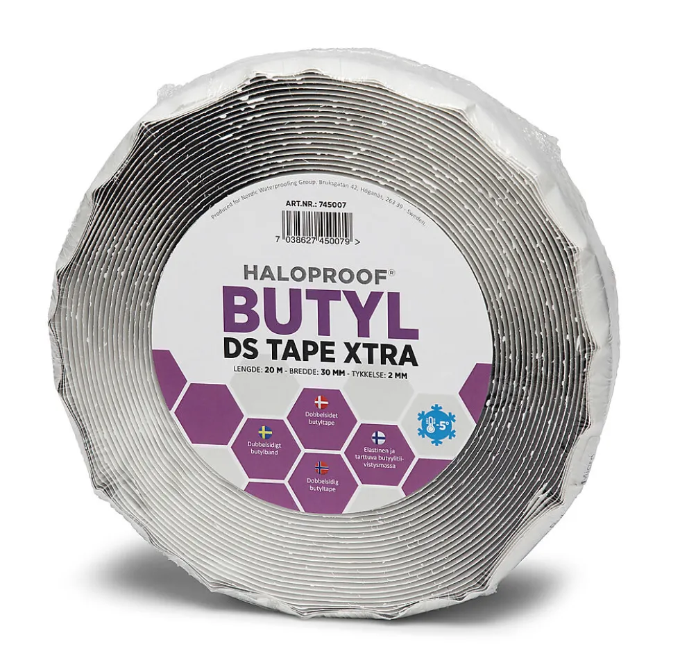Butyltape dobbeltsidig 2,0x30mmx20m haloproof butyl ds tape xtra mataki