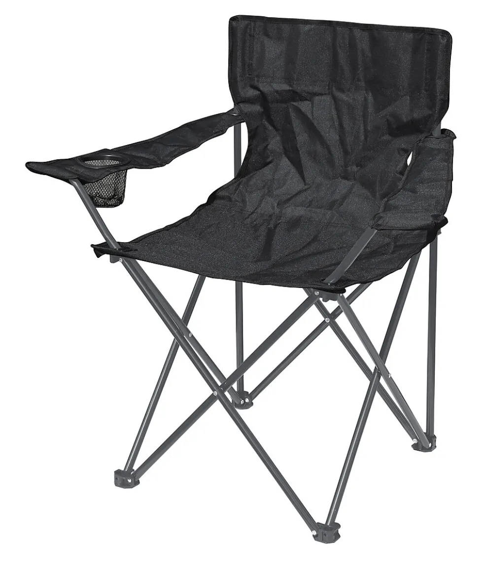 Campingstol sort med koppholder