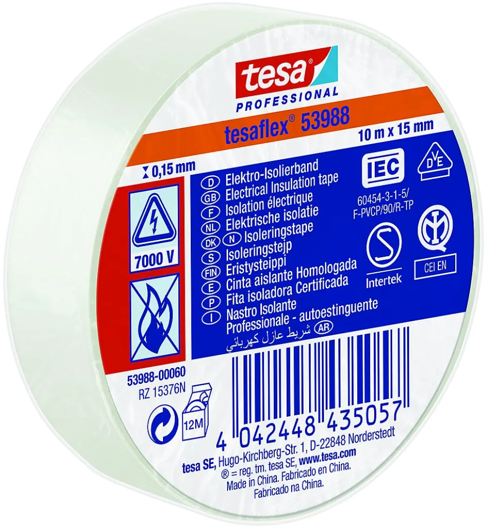 Elektrotape 10mx15 mm hvit
