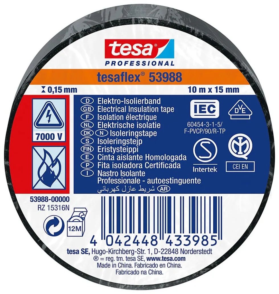 Elektrotape 10mx15 mm sort