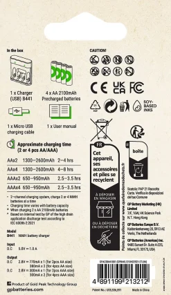 GP Recyko Everyday batterilader B441 + 4xAA 210mAh NiMH-batt