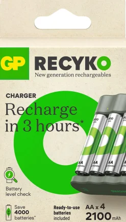 GP Recyko Everyday batterilader B441 + 4xAA 210mAh NiMH-batt