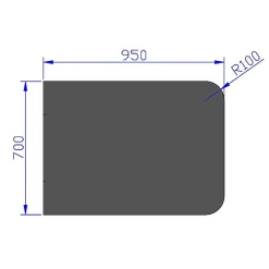 Gulvplate sort 100 mm radius 700x950 mm