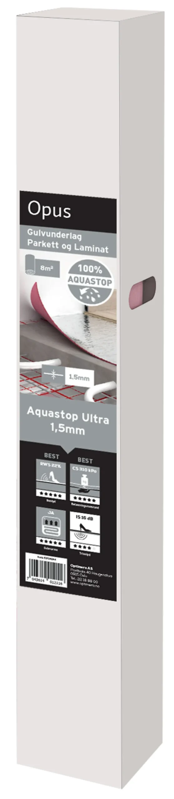 Gulvunderlag Aquastop Ultra 1,5 mm 1x8 m