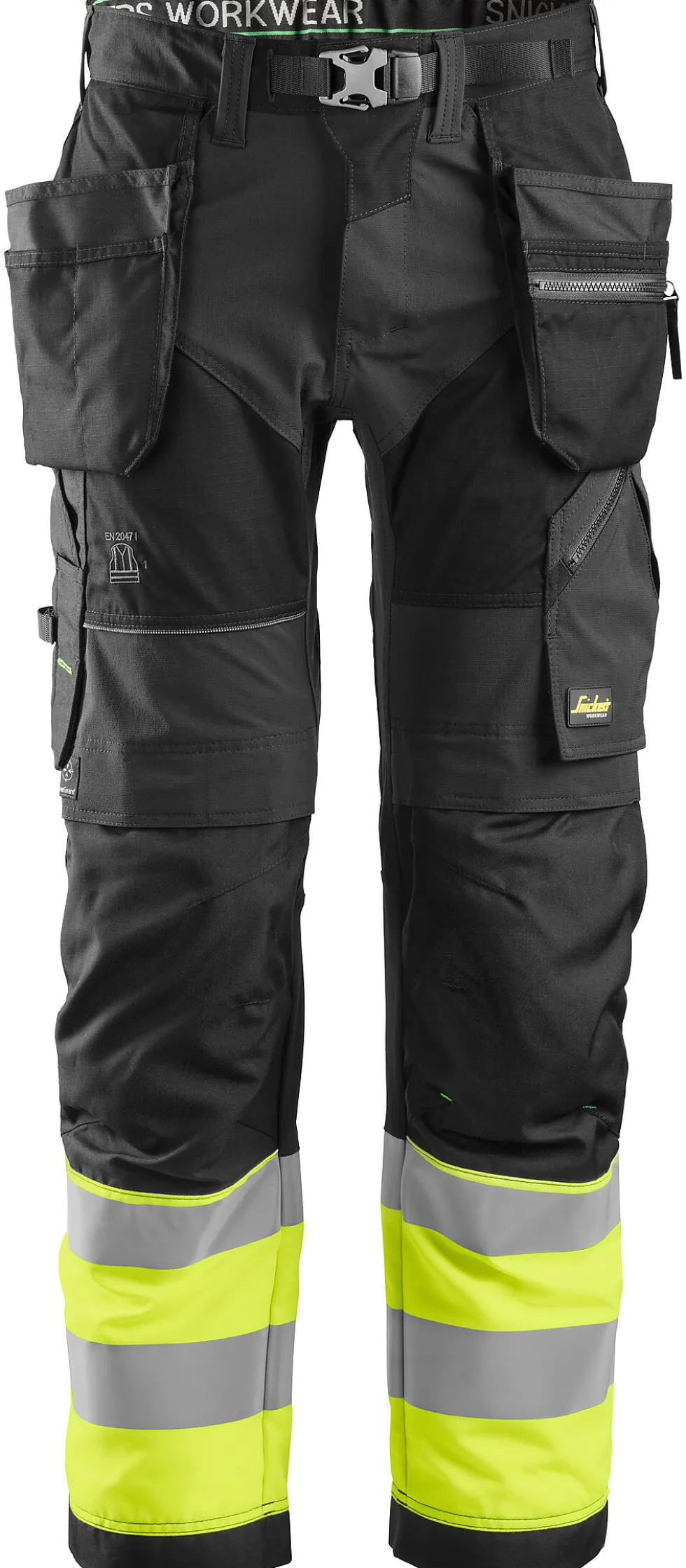 Håndverksbukse 6931 FlexiWork+ kl.1 Sort/HiVis gul str 92