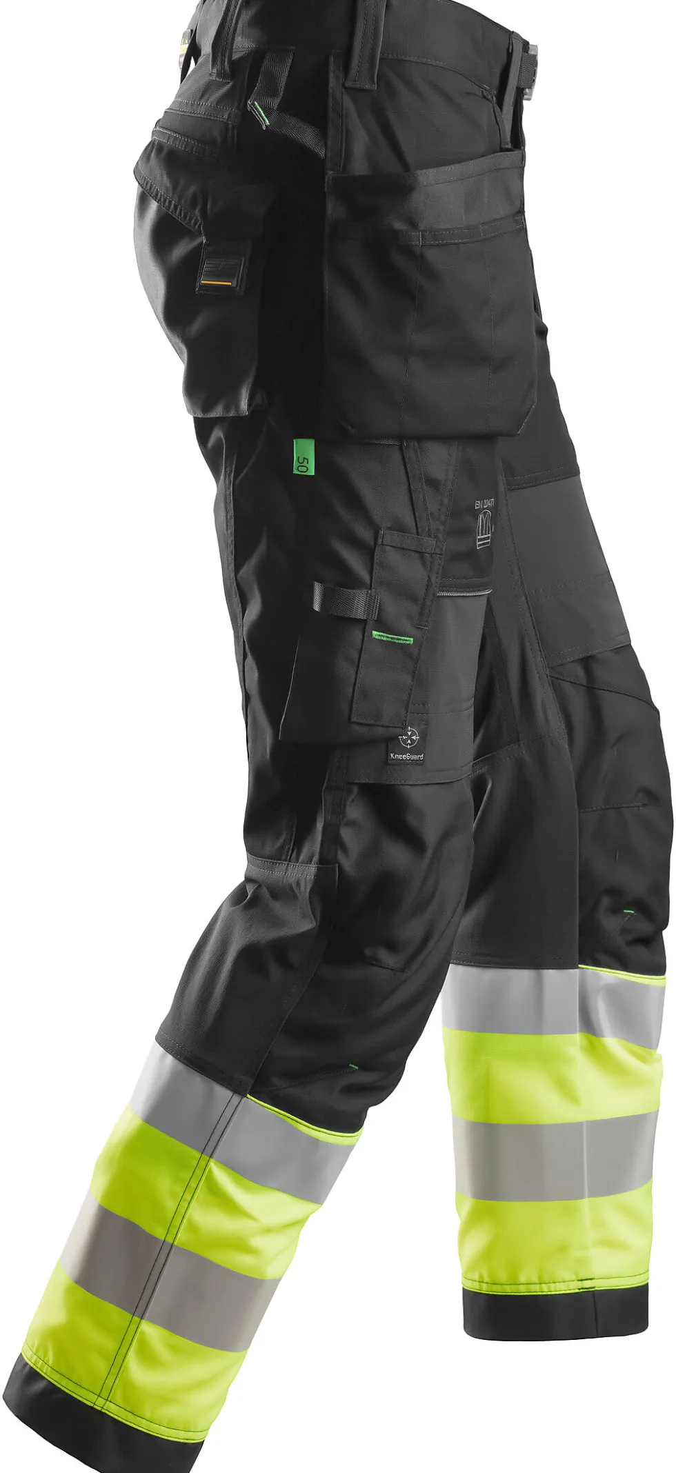 Håndverksbukse 6931 FlexiWork+ kl.1 Sort/HiVis gul str 92