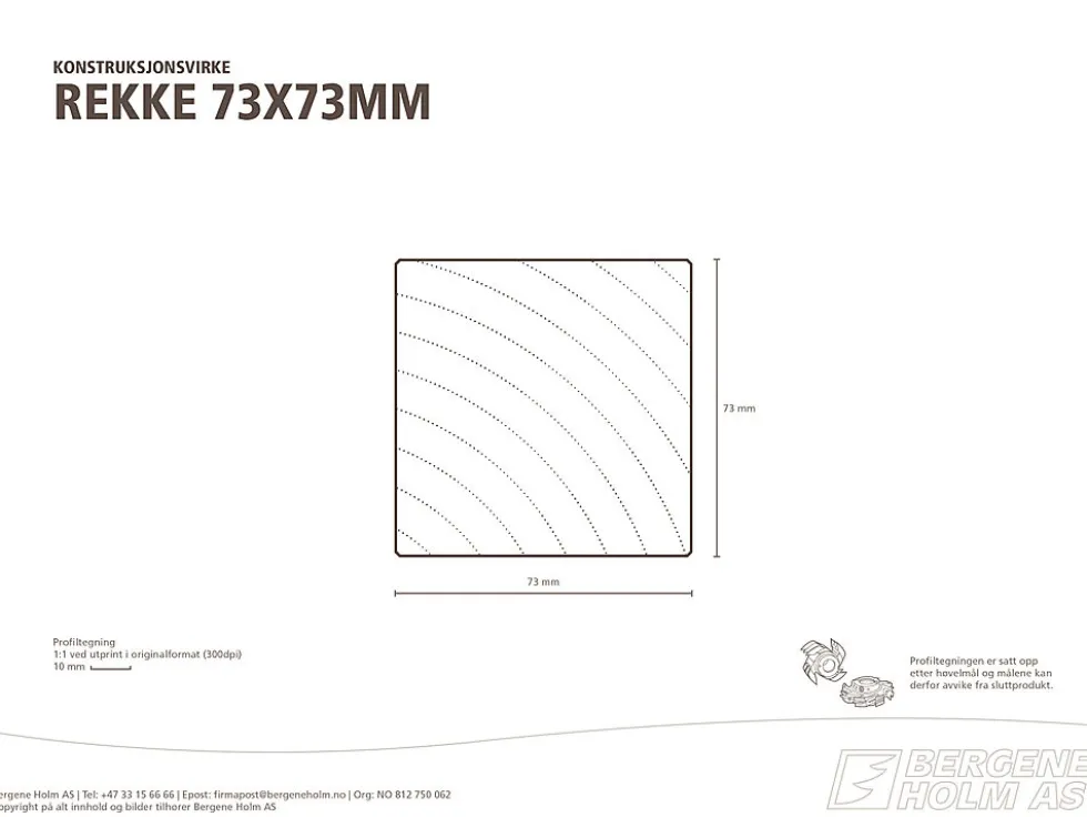 Justert lekt/rekke klasse 1 impregnert furu 73x73 mm