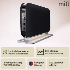 Konvektorovn sort med vifte 2000 watt