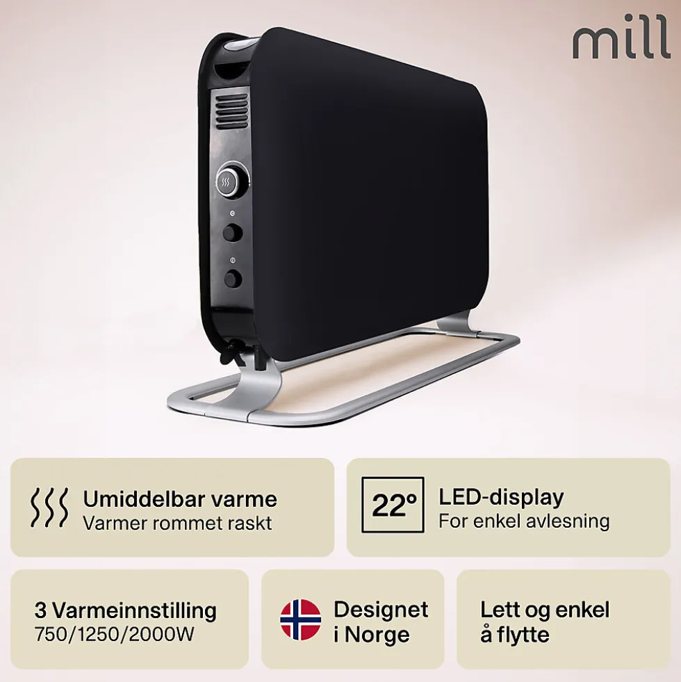 Konvektorovn sort med vifte 2000 watt