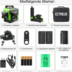Krysslaser Extreme 3x360° grønn komplett sett