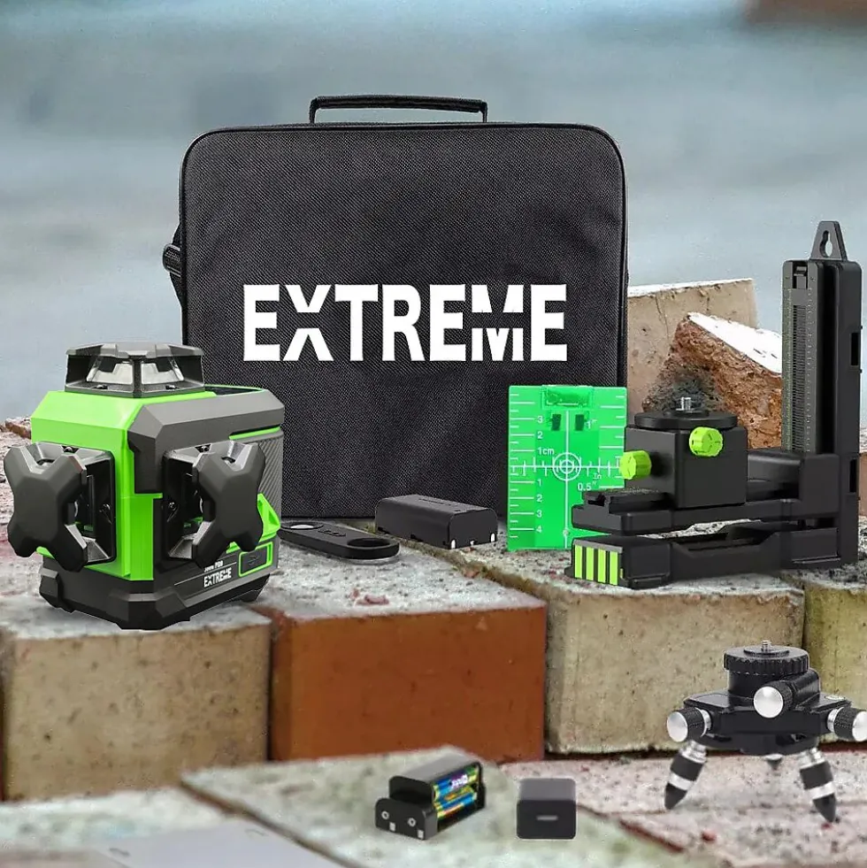 Krysslaser Extreme 3x360° grønn komplett sett
