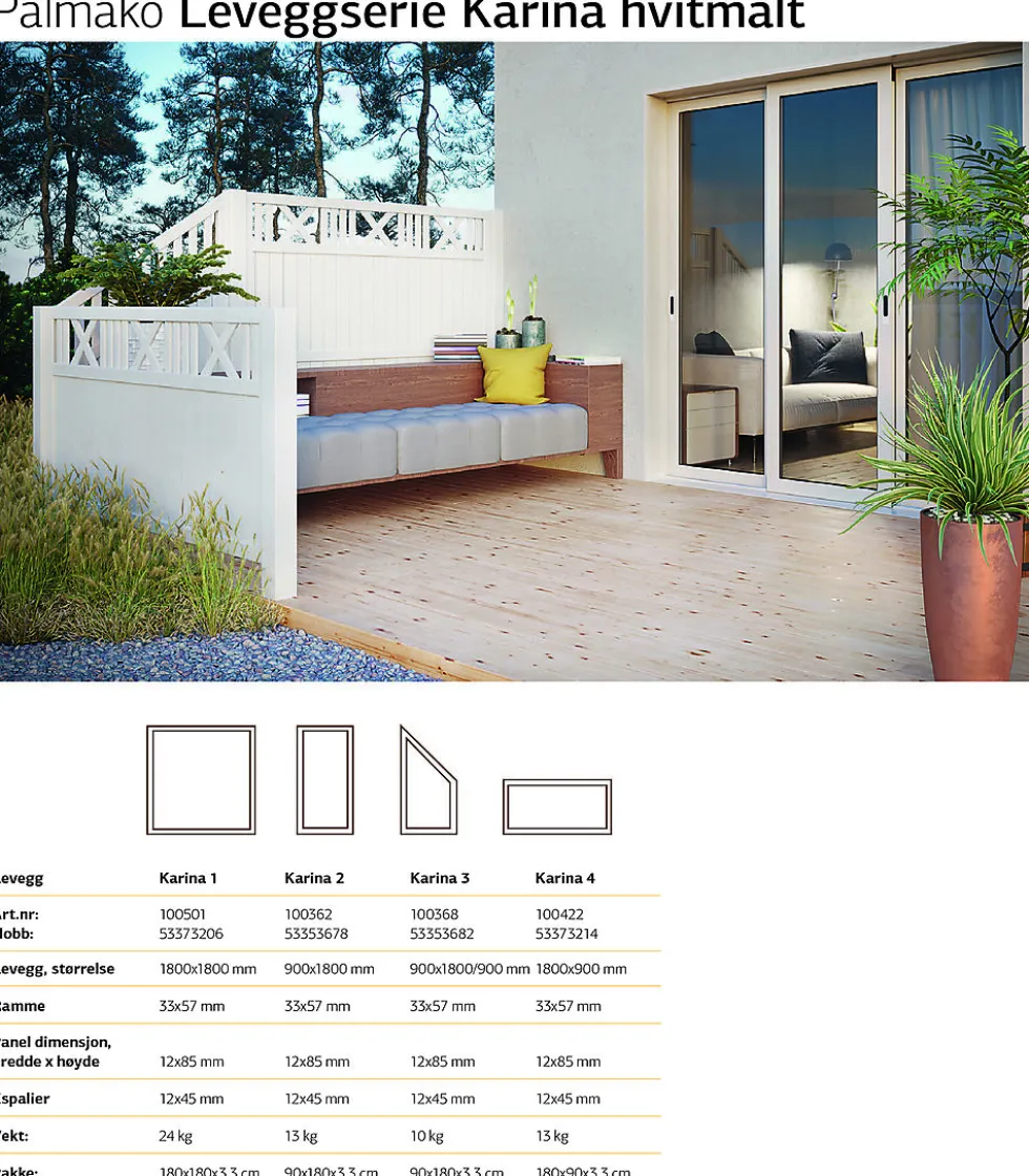 Levegg Karina 1 hvitmalt 90x180 cm