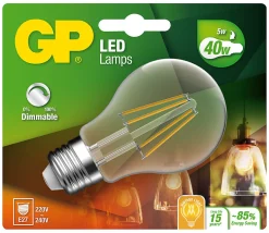 Lyspære led filament classic klotpære E27 5 Watt