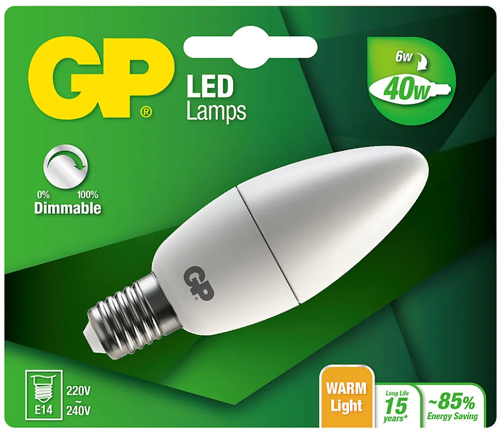 Lyspære led mini candle mignonpære dimbar E14 6 Watt