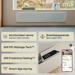 Mill panelovn glass WiFi Gen 4 1050W hvit