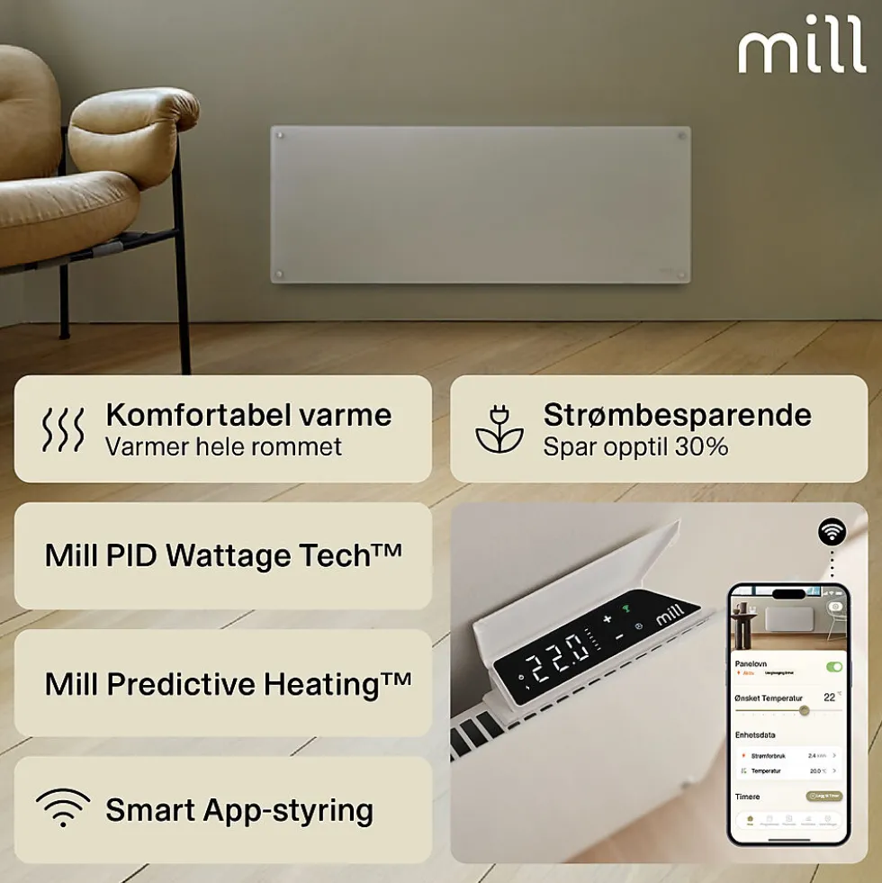 Mill panelovn WiFi Gen 4 1300W hvit
