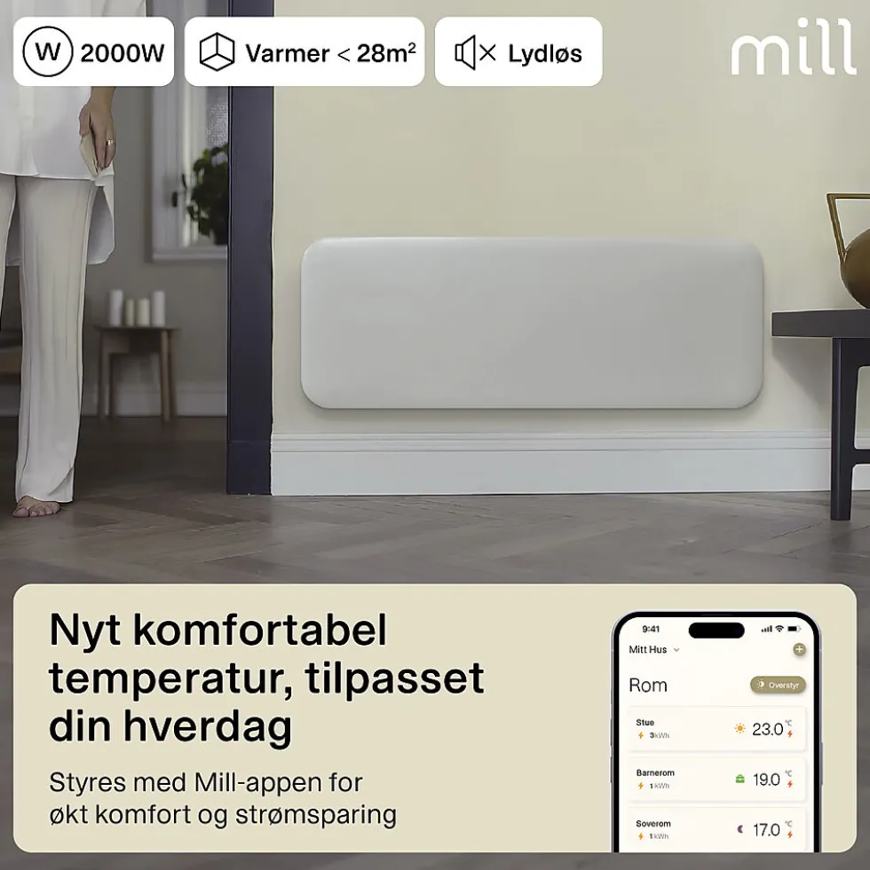 Mill panelovn WiFi Gen 4 2000W hvit