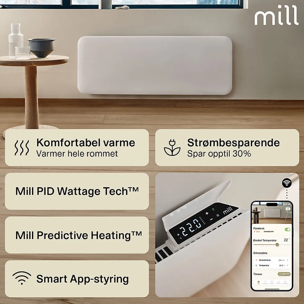 Mill panelovn WiFi Gen 4 2000W hvit