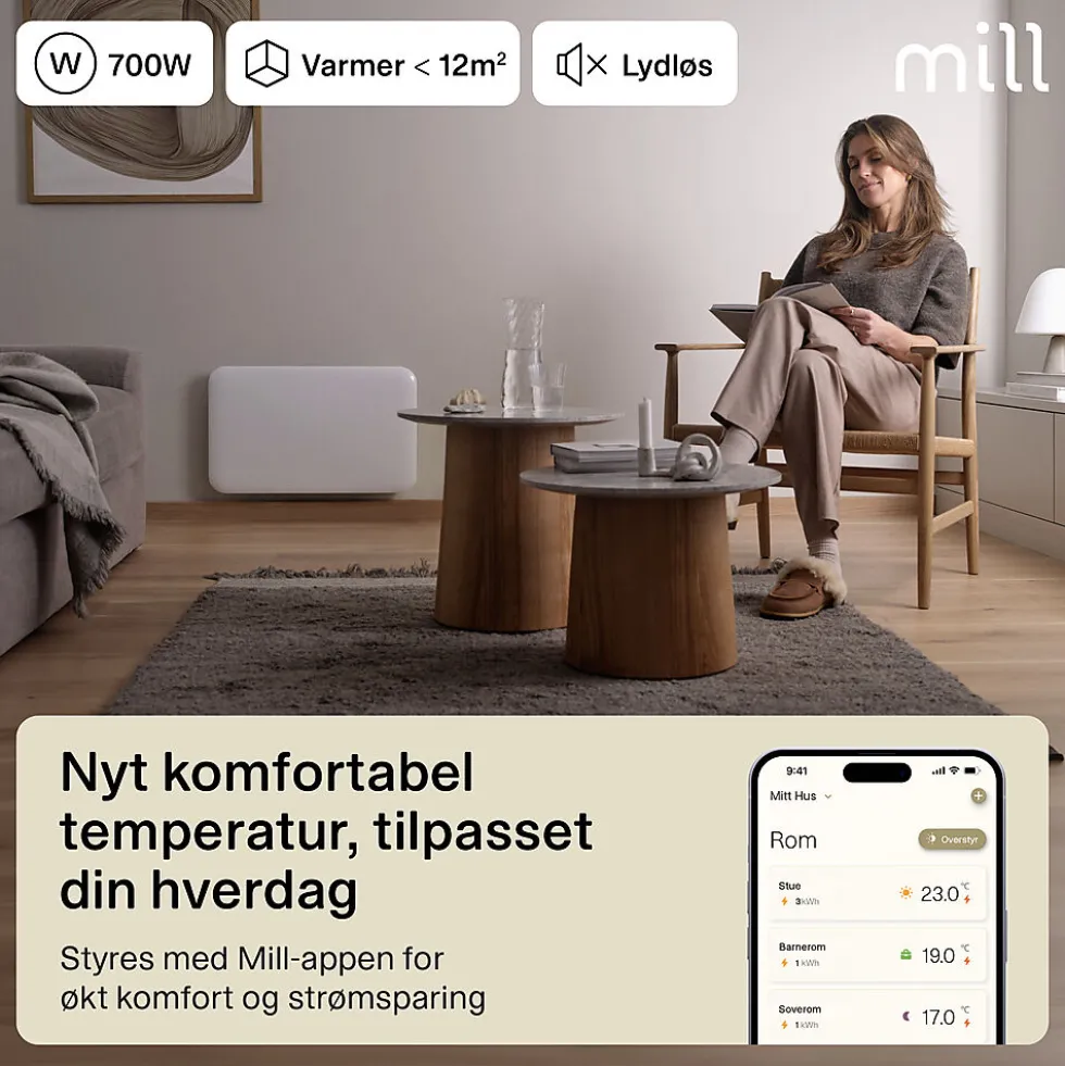 Mill panelovn WiFi Gen 4 700W hvit