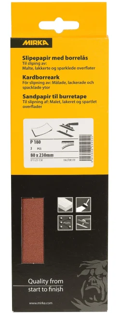 Mirka slipepapir med borrelås K180 3 stk 80x230 mm