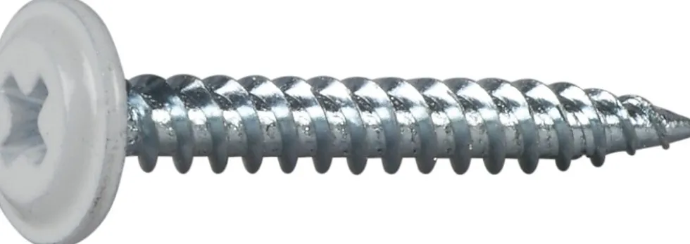 Montasjeskrue hvit 4,2x32 fzb -250 skarp spiss ral 9010 blankforsinket