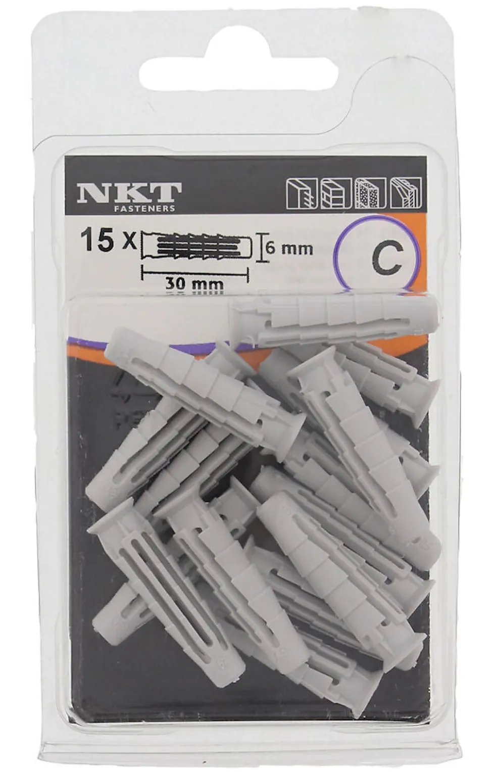Nylonplugg 6x30 universal bk nkt nkt blisterkort a15