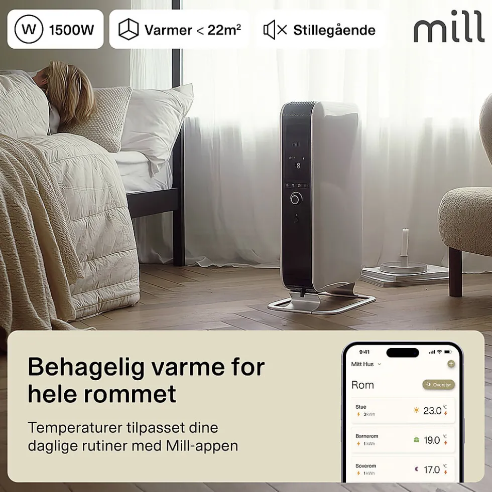 Radiator oljefylt 1500W med WiFi