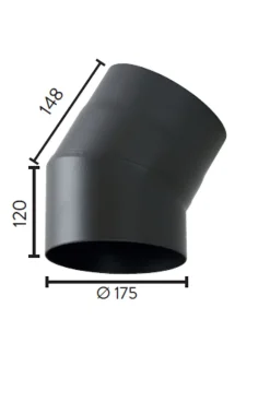 Røykrør ø175 30gr kne uten luke mbe matt sort emalje 2,3mm