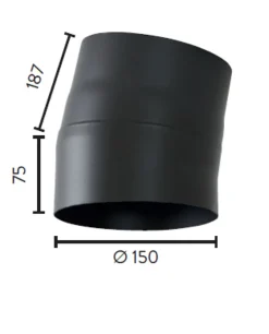 Røykrør ø150 10gr uten luke bp sort metallic lakk 2mm