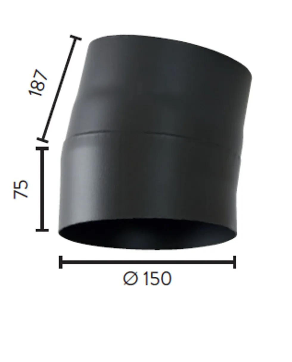 Røykrør ø150 10gr uten luke bp sort metallic lakk 2mm