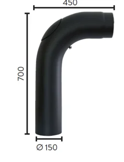 Røykrør helbøyd m/luke Ø150x700x450/90gr