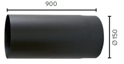 Røykrør ø150 l900 rett mb matt sort emalje 2,3mm
