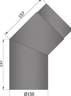 Røykrør vinkel ø150mm 45° kort sort