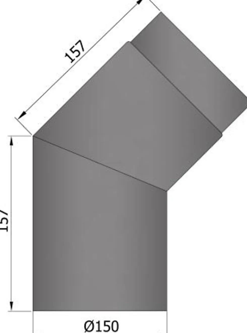 Røykrør vinkel ø150mm 45° kort sort