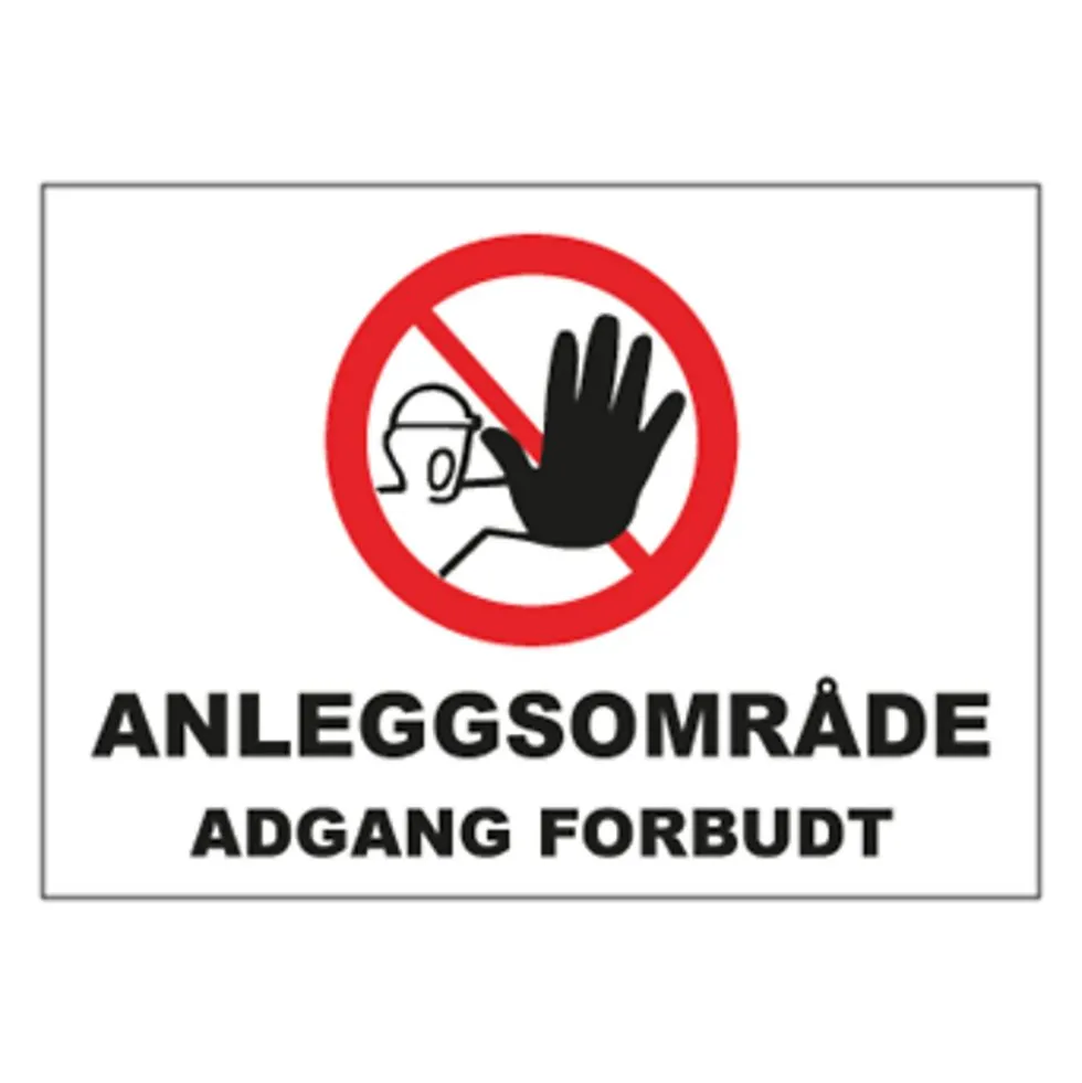 Skilt anleggsområde adg forb 60x40cm 1 mm pvc med refleks