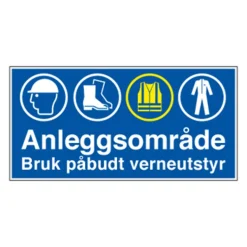 Skilt anleggsområde påb vern 60x40cm 1 mm pvc med refleks