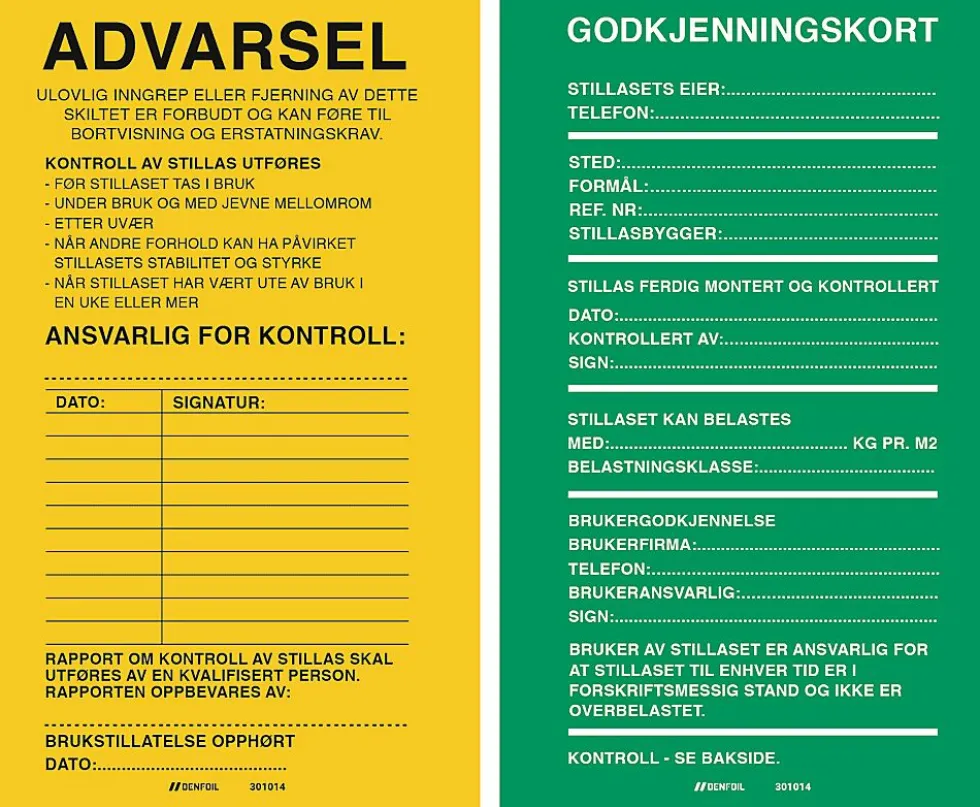 Skilt stillas 2 sidig grønn gul