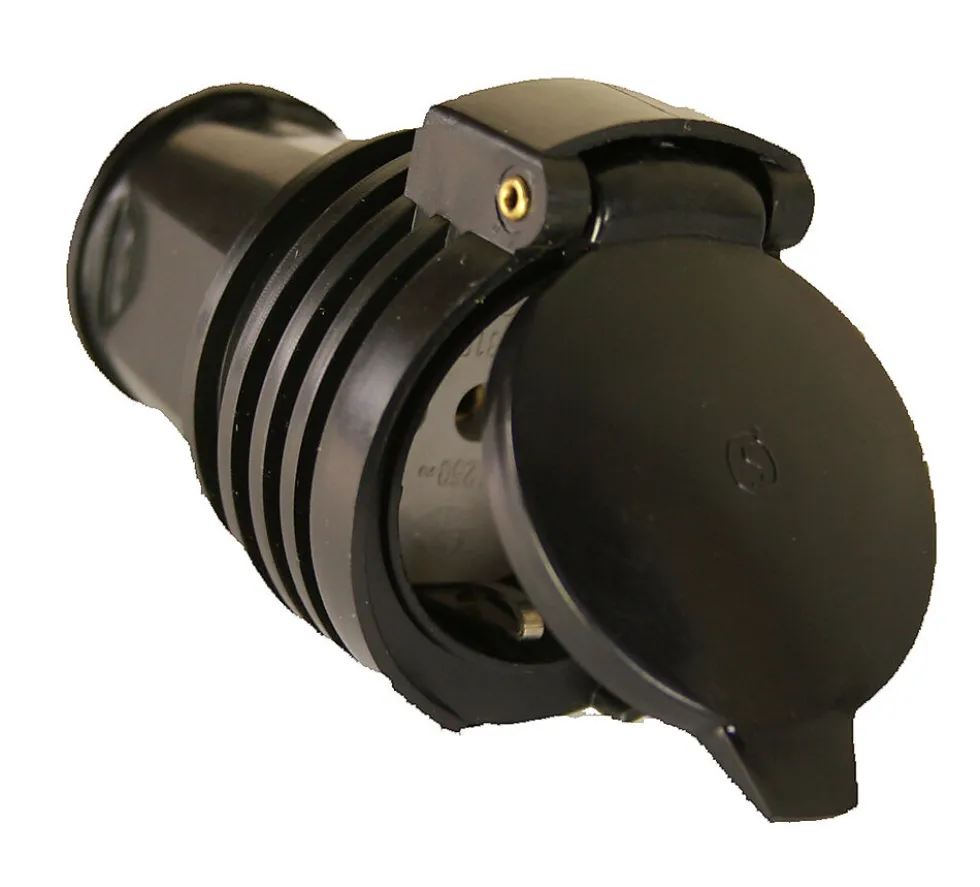 Skjøtekontakt sort pvc m/lokk