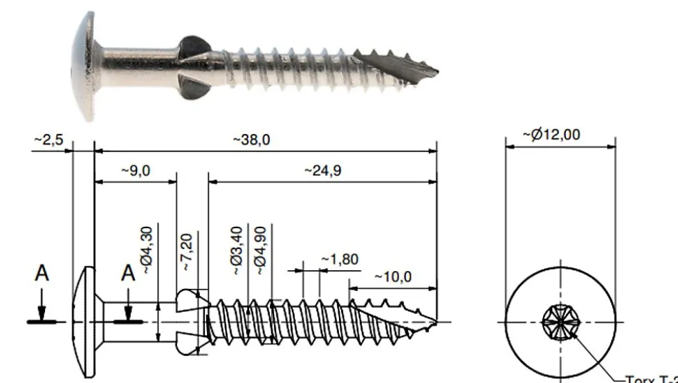 Skruer rustfri og lakkert P070 4,9 x 38 mm 250 stk