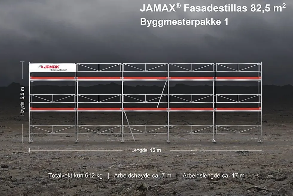 Stillas fasade 82,5 m2 byggmesterpakke 1